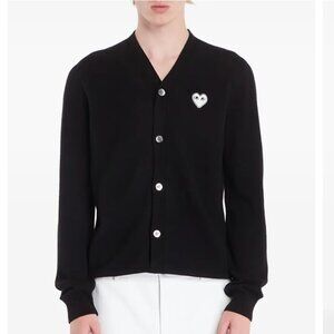 New PLAY Comme de Garcon Black w/ White Heart Cardigan